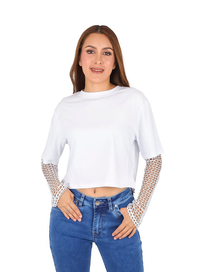 Playera Crop Top Frikha Blanco para Mujer