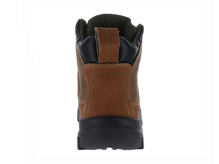 Botín deportivo color tan con suela negra y detalles en marrón oscuro.