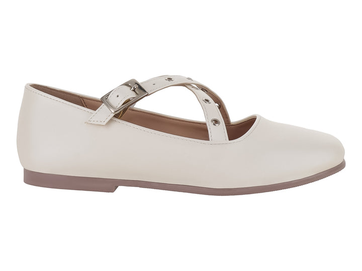 Zapato plano color marfil estilo Mary Jane con correa y hebilla metálica para Niña.