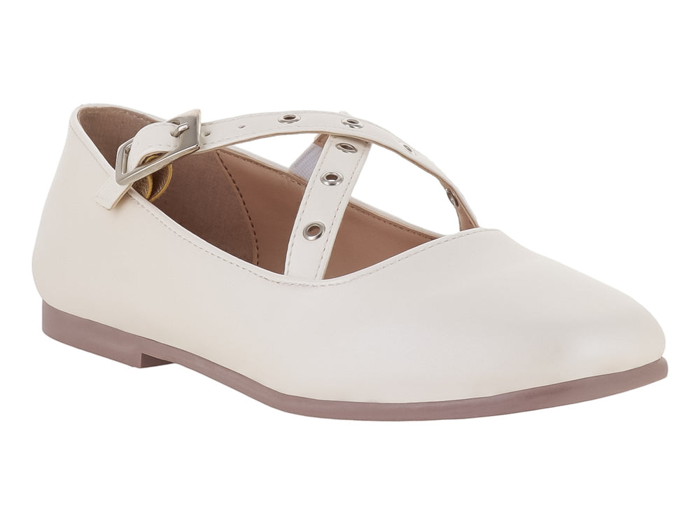 Zapato plano color marfil estilo Mary Jane con correa y hebilla metálica para Niña.