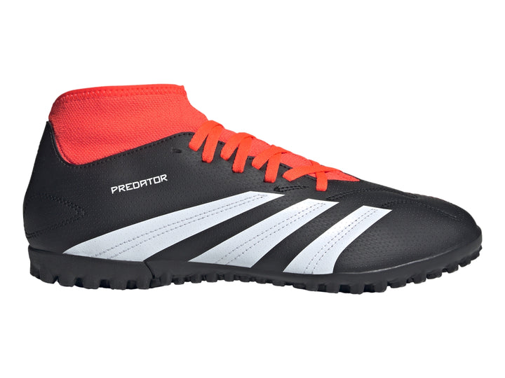 Calzado de fútbol Adidas Predator Club Sock en color negro con detalles y agujetas en rojo semi flash red.