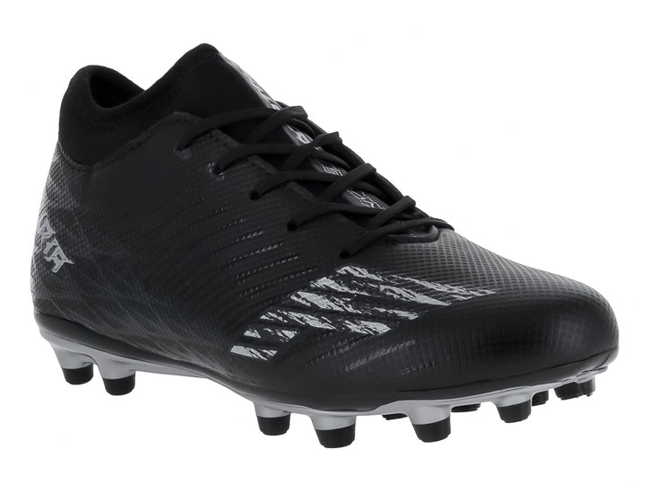 Zapato de fútbol FURIA para niño en color negro con detalles en gris y suela de tacos