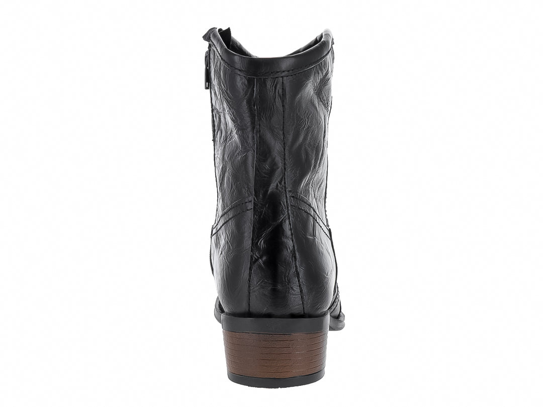 Bota vaquera Urban Cowboy de color negro con acabado machucado y tacón marrón.