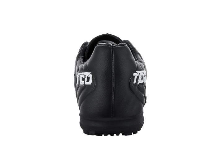 Zapato de fútbol Leon Trucco color negro con detalles en blanco y suela para terreno sintético.