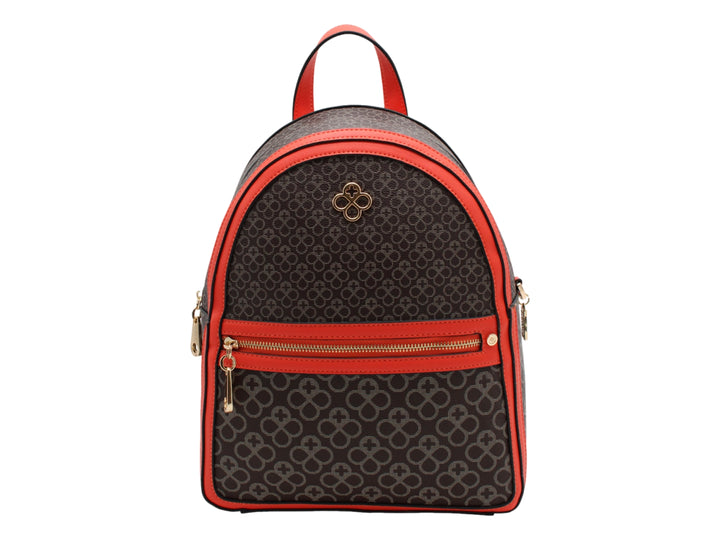 Mochila Jaime Ibiza color chocolate negro con estampado y detalles en rojo y herrajes dorados.