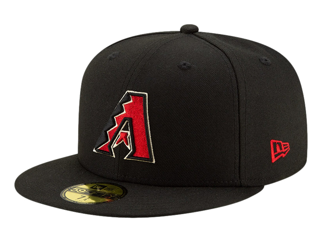 Gorra New Era negra con visera plana y logotipo bordado de Arizona Diamondbacks en el frente.