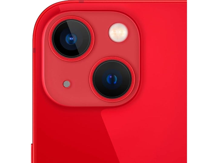 iPhone 13 de color rojo, vista frontal y posterior sobre fondo blanco.