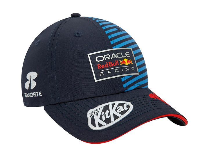 Gorra New Era azul marino y azul con logos de Oracle Red Bull Racing y KitKat.