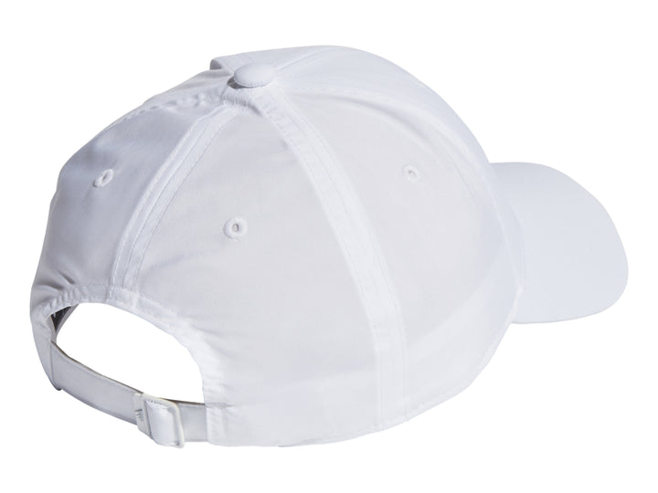 Gorra deportiva Adidas de color blanco con logotipo negro bordado en el frente.