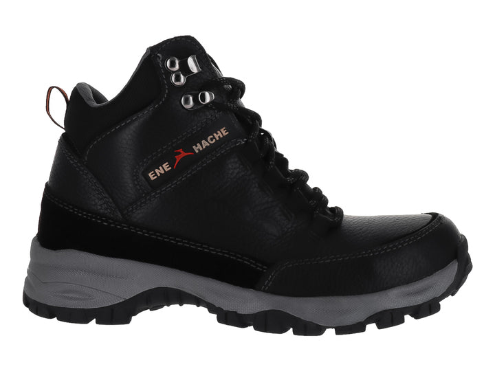Botín negro de cuero con suela gris y cordones, marca ENE HACHE.