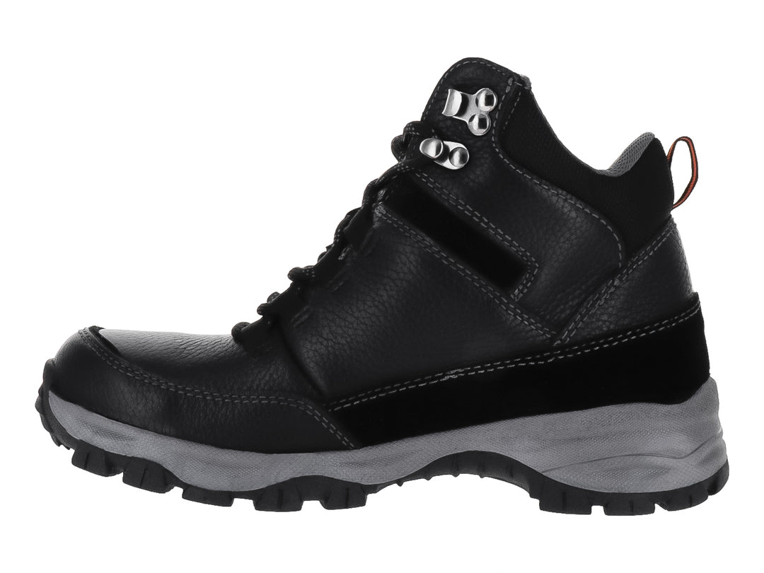 Botín negro de cuero con suela gris y cordones, marca ENE HACHE.