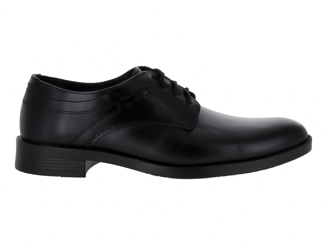Zapato formal de cuero color negro con cordones y suela plana para Hombre.