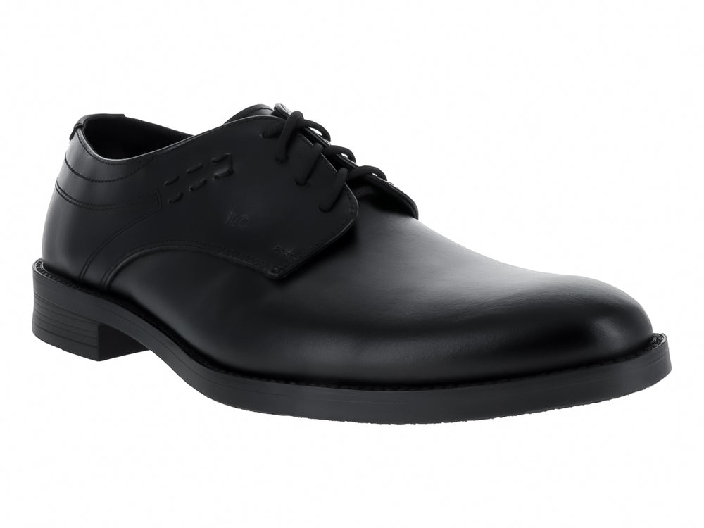 Zapato formal de cuero color negro con cordones y suela plana para Hombre.