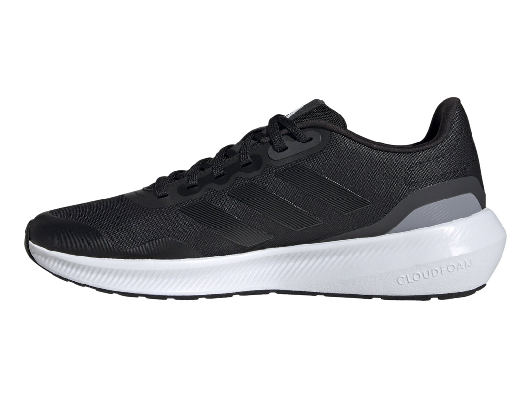 Tenis deportivos Adidas Runfalcon 3.0 TR color negro con suela blanca y detalles en gris.