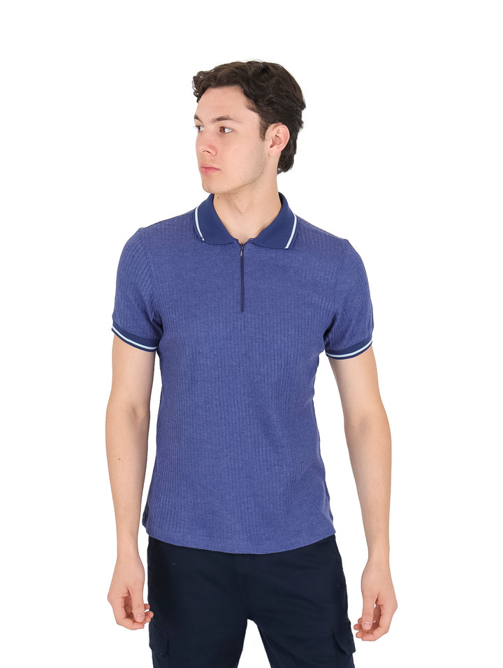 Playera Polo G.American Azul Jaspe con Cierre para Hombre