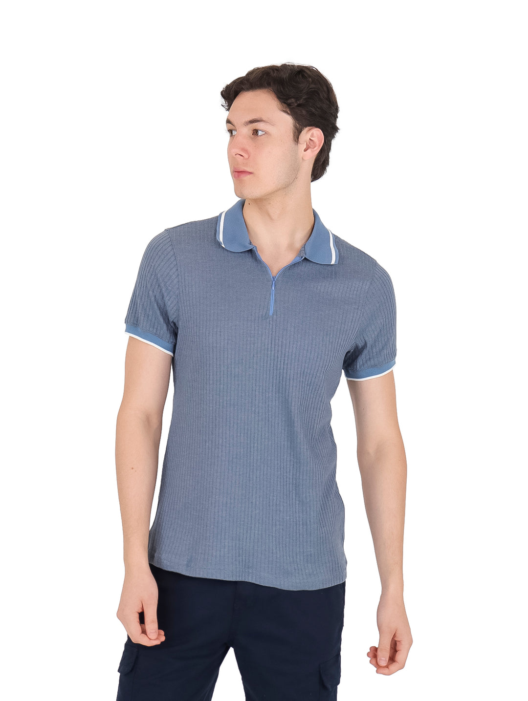 Playera Polo G.AMERICAN Color Acero con Cierre para Hombre