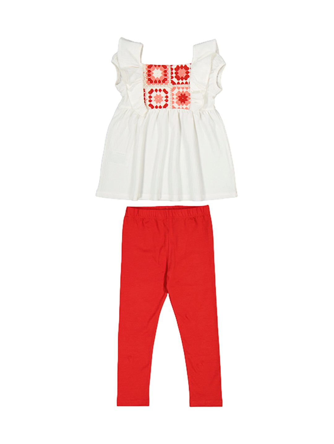 Conjunto para niña Mayoral con blusa blanca y leggings color granadina.