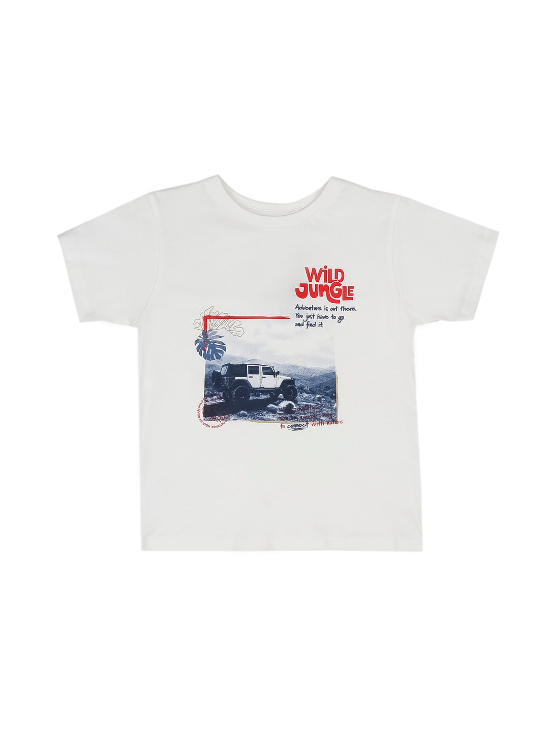 Camiseta color nata para niño con estampado frontal de un coche todoterreno y texto &