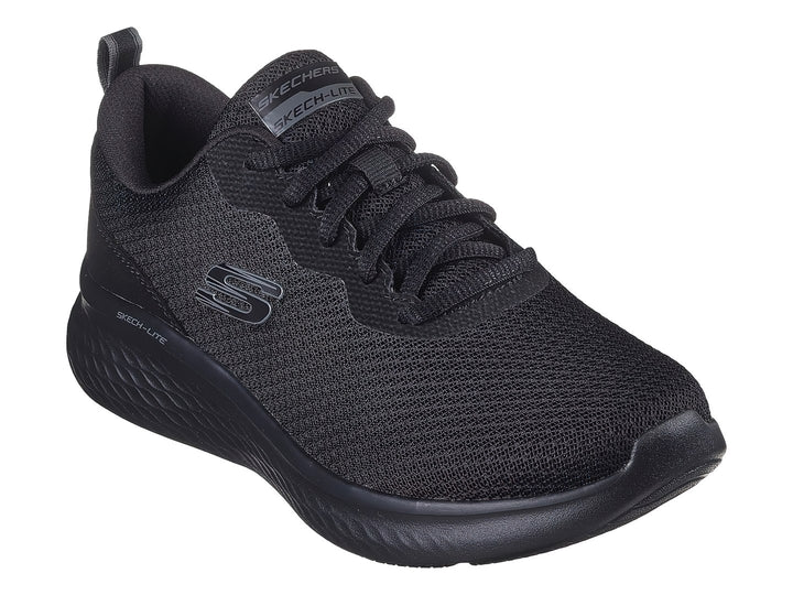 Tenis deportivos Skechers color negro con tejido de malla y suela Skech-Lite.