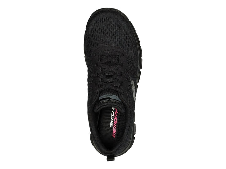 Tenis deportivos Skechers color negro con suela flexible y tejido transpirable.