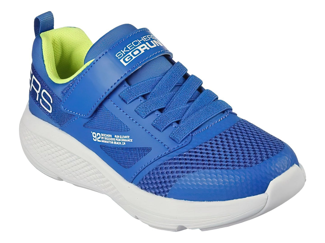 Tenis deportivos Skechers color azul con suela blanca y detalles en verde lima para Niño.