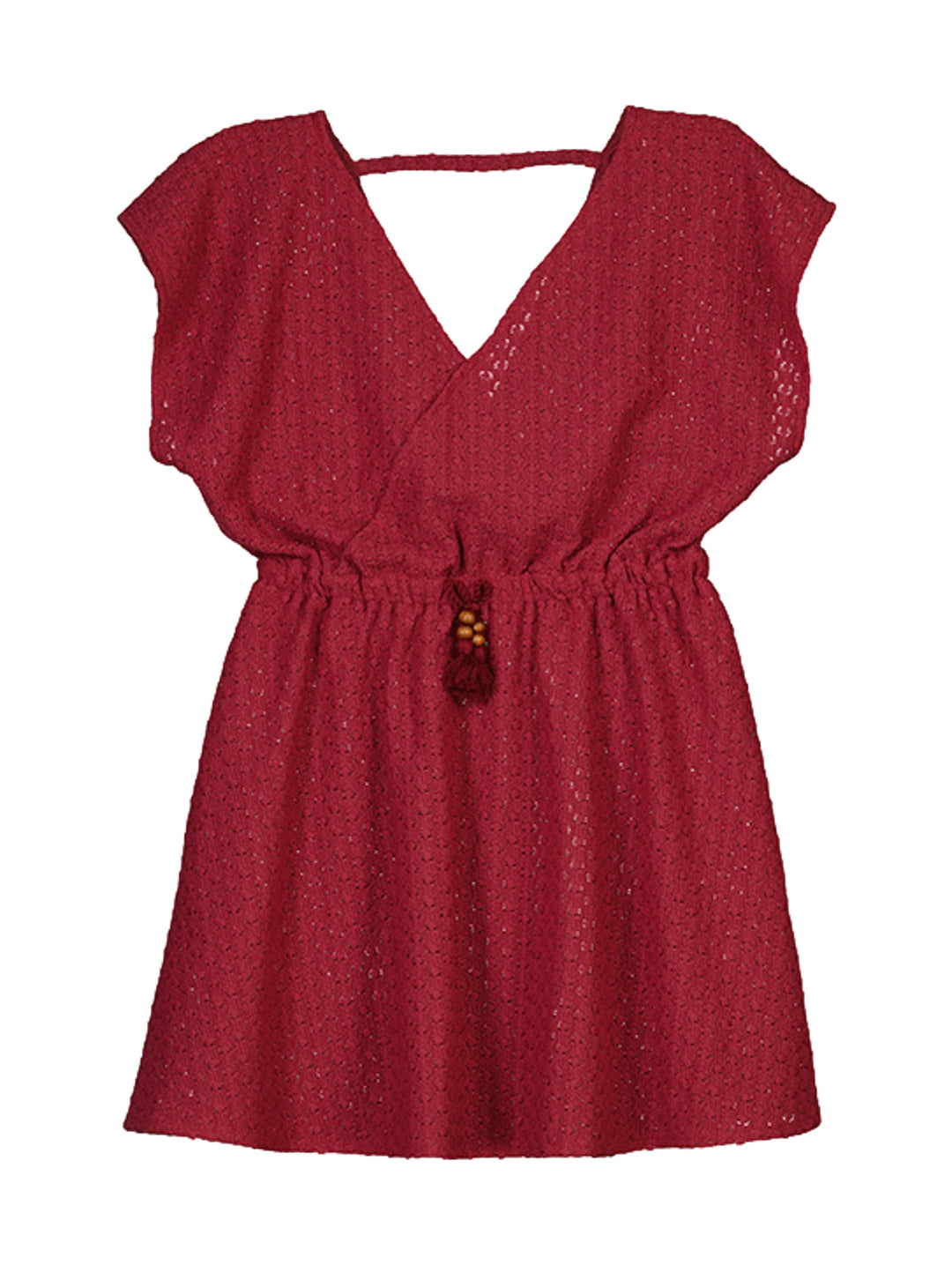 Vestido estilo kaftan color terracota para Niña, sin mangas y con cintura elástica.