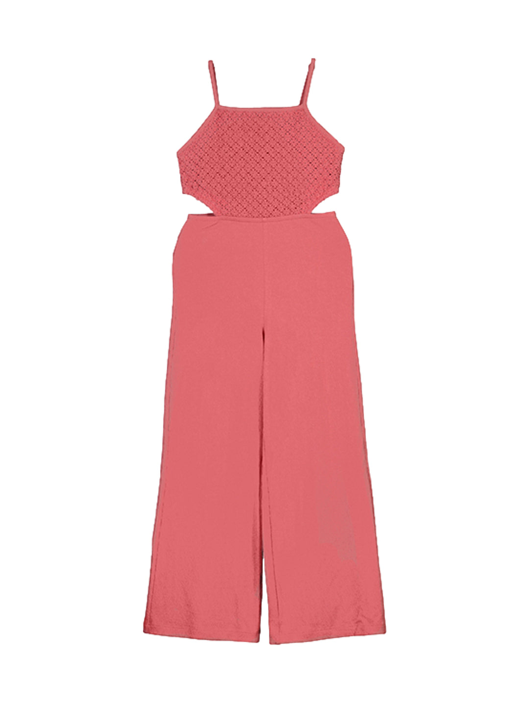 Conjunto de palazzo para niña en color colorete con top corto y pantalones anchos.
