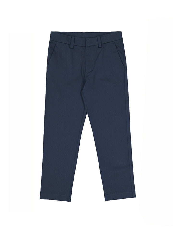 Pantalón infantil de color azul marino, estilo casual, sobre fondo blanco.