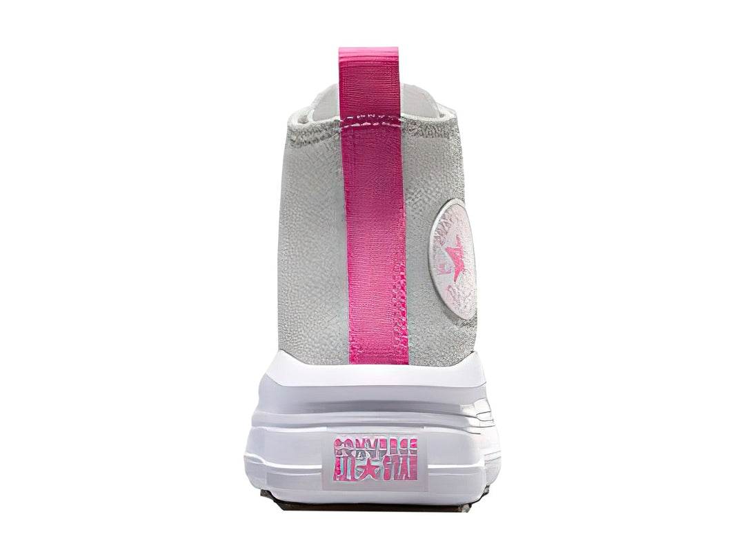 Tenis Converse Chuck Taylor All Star Move HI color gris con suela blanca de plataforma y detalles en rosa.