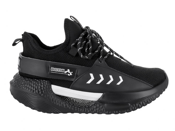 Tenis de baloncesto Andrax color negro con detalles blancos y suela robusta.