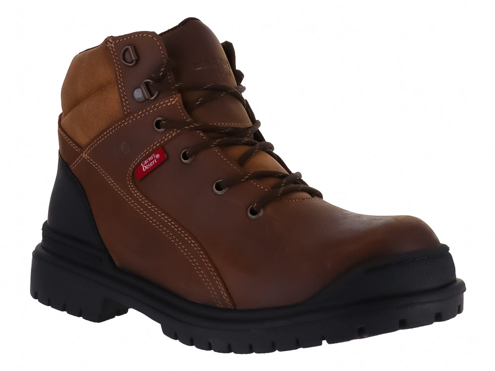 Botas color miel con detalles en negro y suela gruesa dentada para hombre.