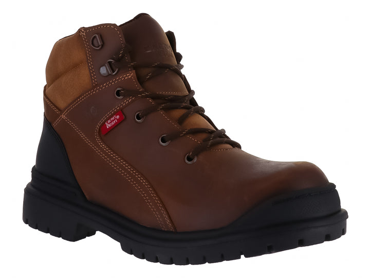 Botas color miel con detalles en negro y suela gruesa dentada para hombre.