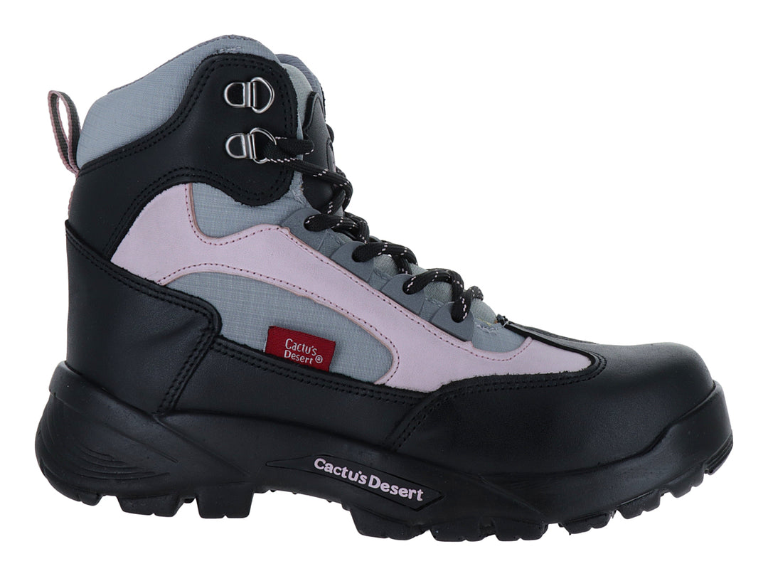 Botas deportivas Cactus en colores negro, rosa y gris con suela gruesa y cordones negros.