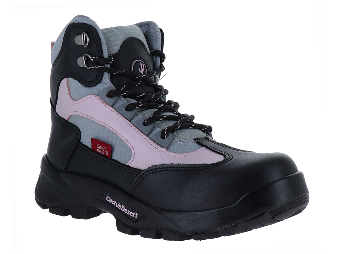 Botas deportivas Cactus en colores negro, rosa y gris con suela gruesa y cordones negros.