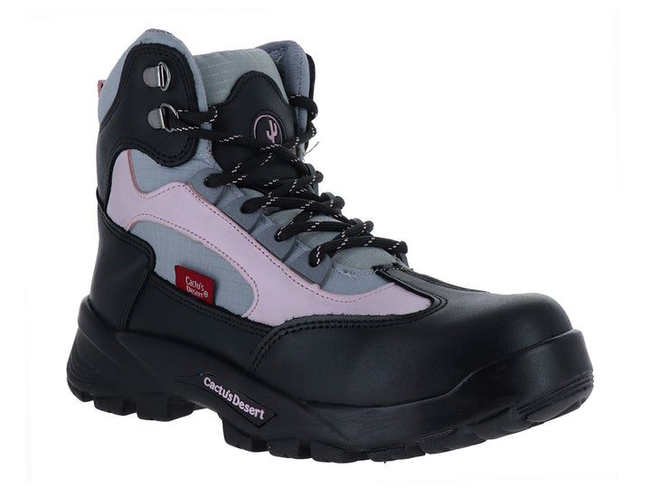 Botas deportivas Cactus en colores negro, rosa y gris con suela gruesa y cordones negros.