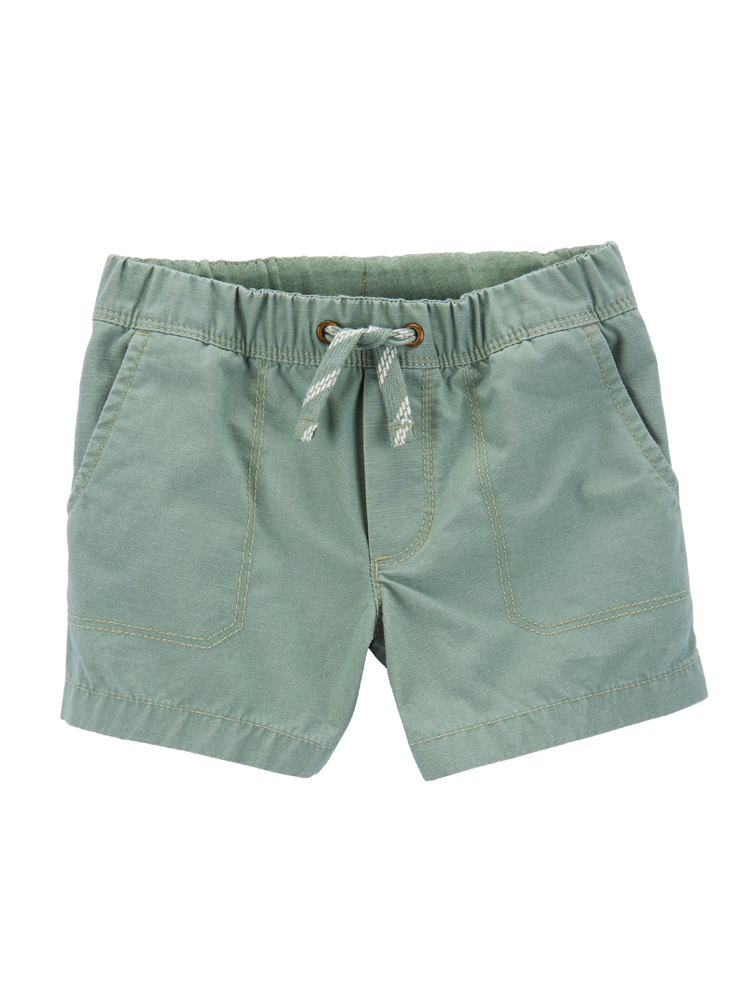 Short verde de tela para niño con cintura elástica y cordón blanco.