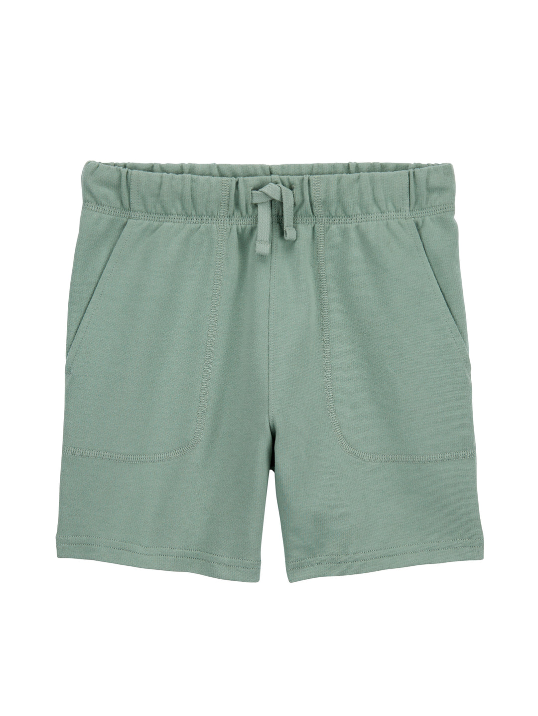 Pantalones cortos color verde pistache para niños con cintura elástica y cordón.