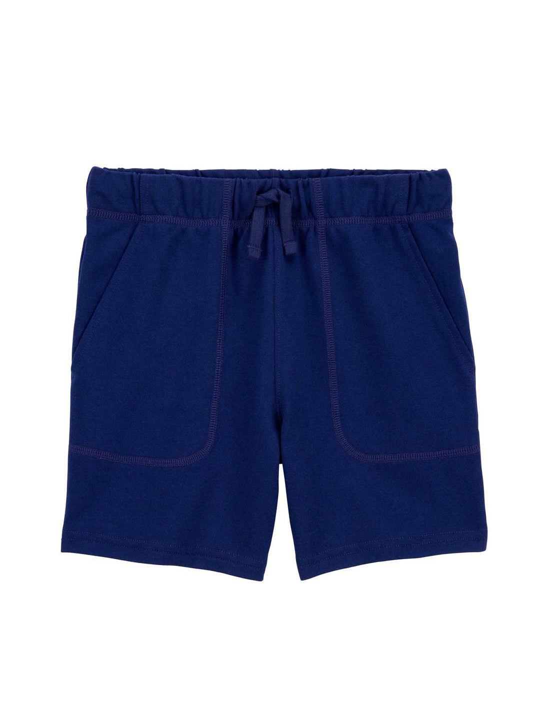 Shorts color azul marino para niño con cordón ajustable y bolsillos laterales.