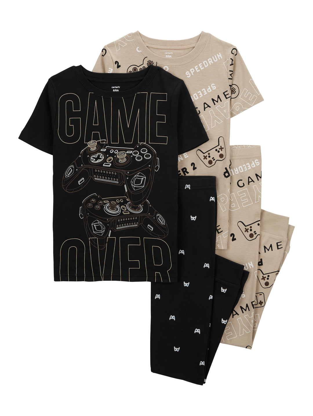 Set de dos pijamas para Niño en colores negro y beige con estampados de controles de videojuegos.