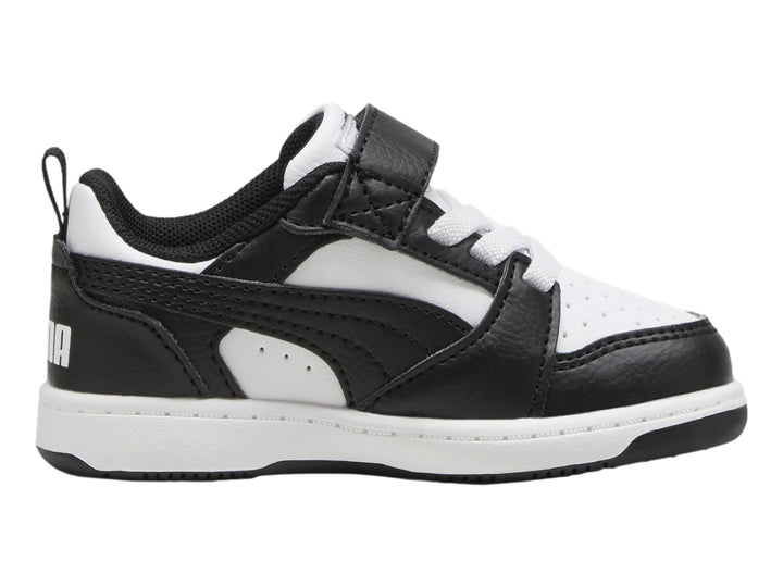 Tenis PUMA Rebound V6 Lo Blanco y Negro para Niño