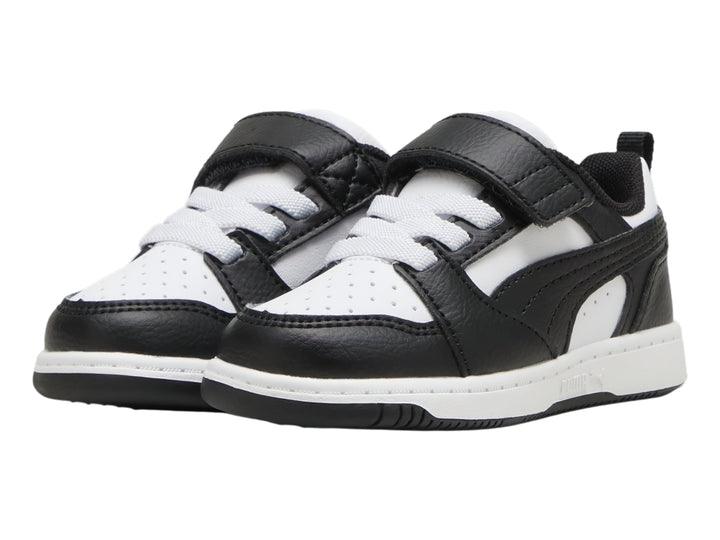 Tenis PUMA Rebound V6 Lo Blanco y Negro para Niño