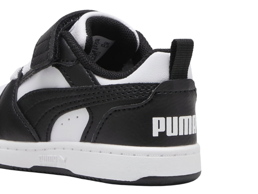 Tenis PUMA Rebound V6 Lo Blanco y Negro para Niño