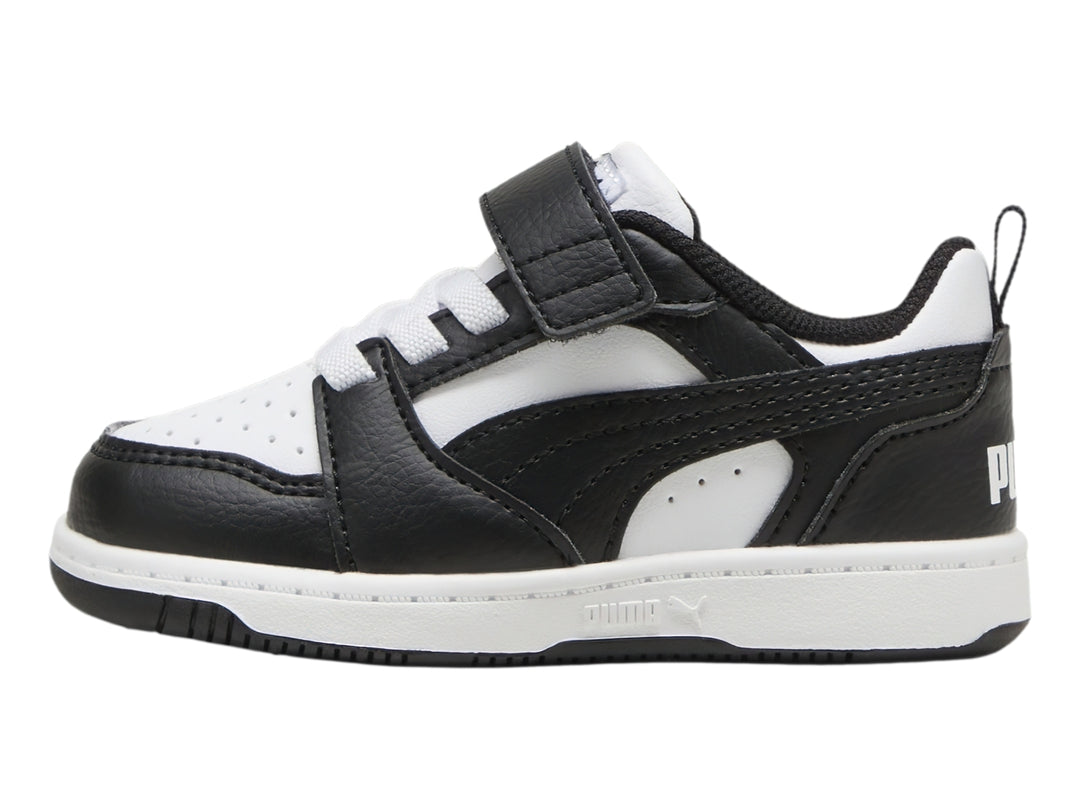 Tenis PUMA Rebound V6 Lo Blanco y Negro para Niño