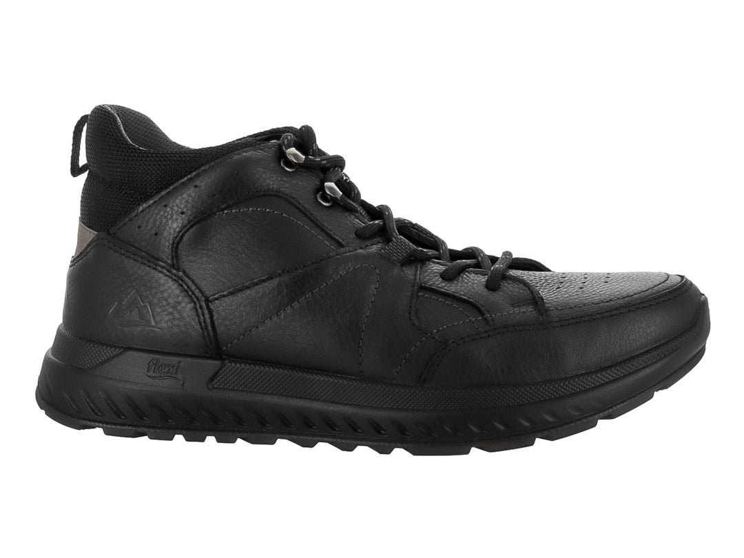Zapato deportivo Flexi de cuero negro con agujetas y suela flexible