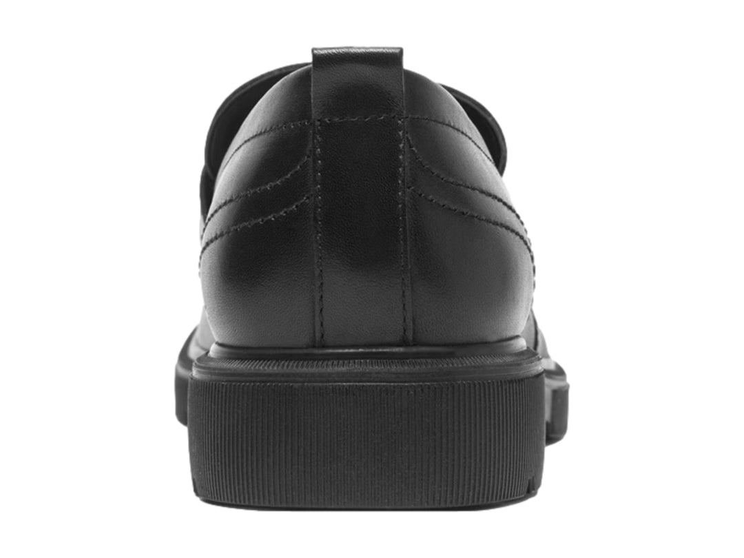 Zapato loafer de cuero negro para Hombre con suela gruesa y detalle de hebilla.