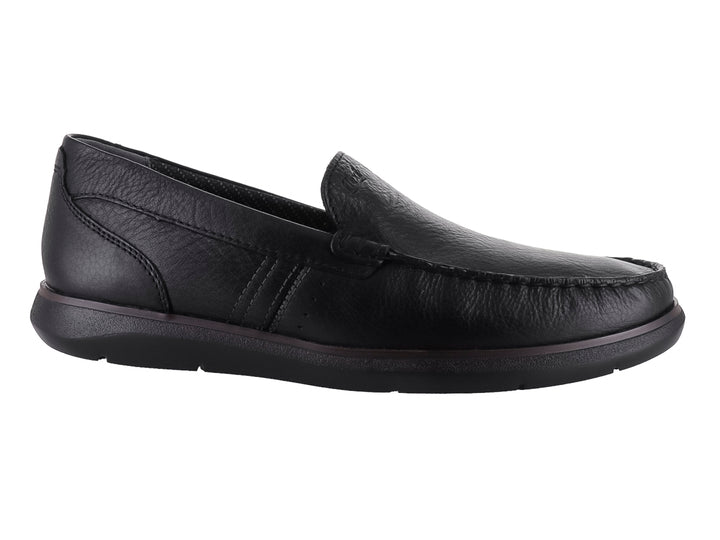 Zapato mocasín Flexi de cuero negro para hombre, estilo casual.