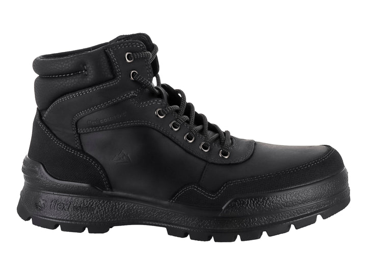 Botín Flexi de cuero color negro con agujetas y suela resistente para hombre.
