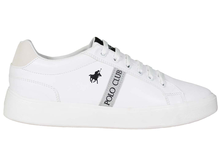 Tenis blancos de The Polo Club con logotipo negro y suela plana.