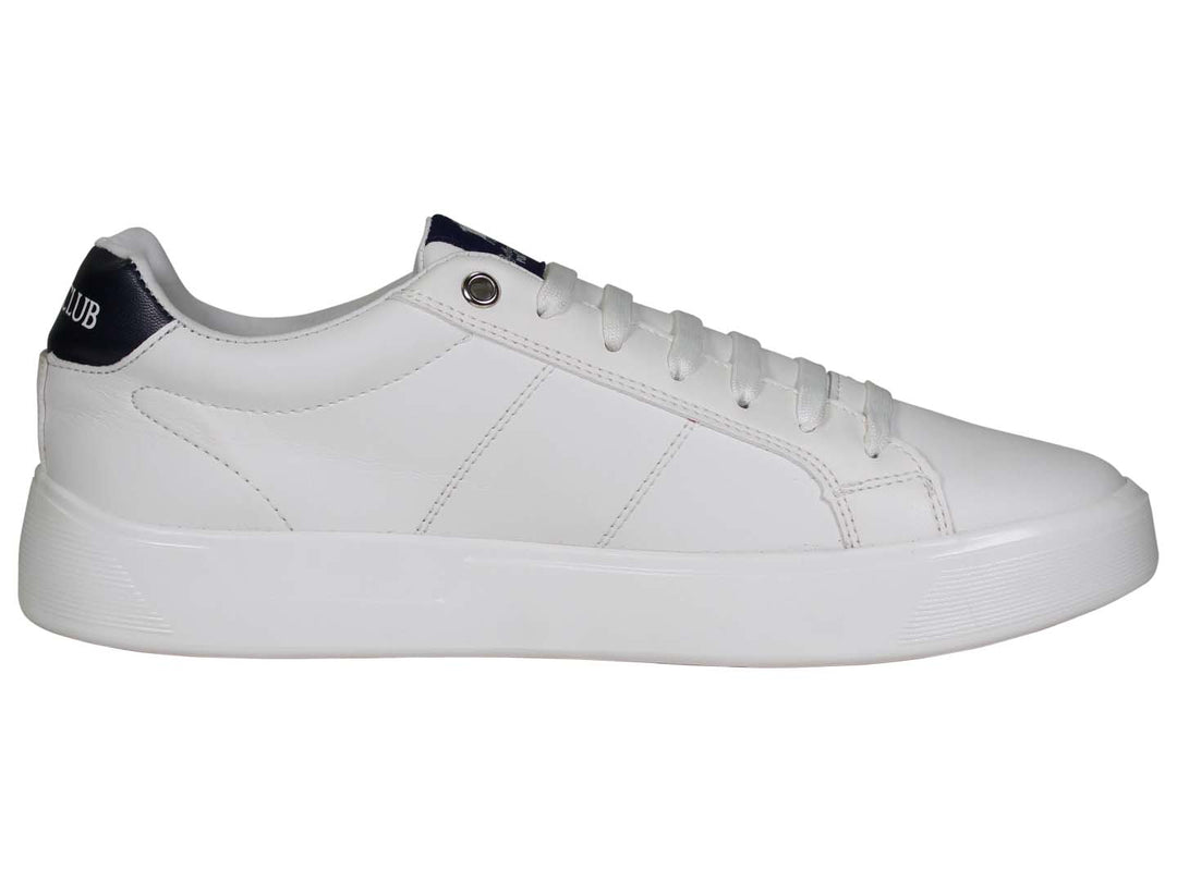 Tenis blancos THE POLO CLUB con detalles en negro en el talón y lengüeta.