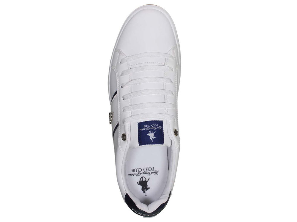 Tenis blancos THE POLO CLUB con detalles en negro en el talón y lengüeta.